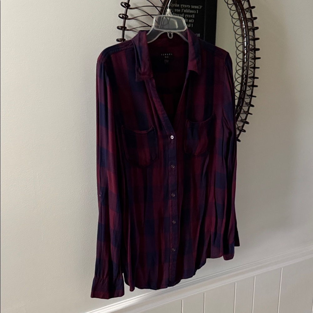 Tinsel Women's Plaid Button Down Shirt - Red and Blue